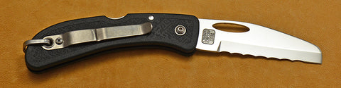 Boye Cobalt Basketweave Open Thumb Hole Sheepsfoot Lockback Folding Pocket Knife with Serrations, Black Handle and Marlin Spike.