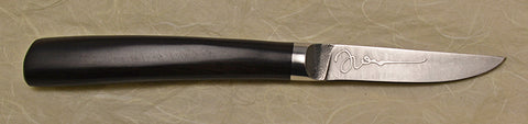 3 inch Paring Knife with 'Bear Paws' Etching and Blackwood Handle.