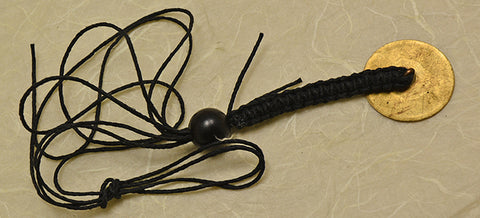Black Waxed Hemp Macrame Lanyard with Large Colonial Brass Button with Engraved Flower Design.