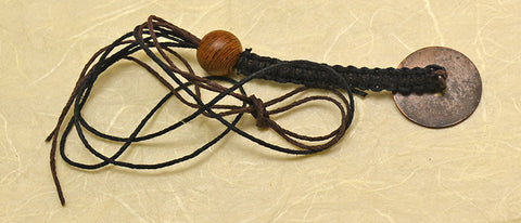 Black and Brown Hemp Macrame Lanyard with 18th Century Colonial Copper Target Button & 2 Color Rings.
