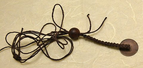 Brown Waxed Hemp Macrame Lanyard with Colonial Brass Button with Triple Pattern Border.