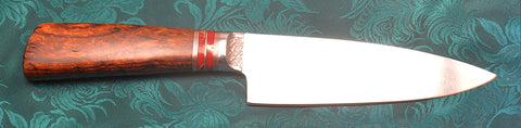 6 inch Chef's Knife with Original Dendritic Cobalt Blade with Cast Dendritic Pattern, and Exhibition Desert Ironwood  Handle.
