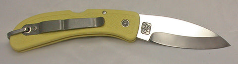 Boye Cobalt Basketweave Lockback Folding Pocket Knife with Yellow Zytel Handle.