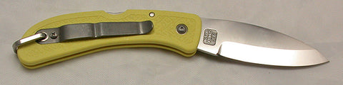 Boye Cobalt Prophet Lockback Folding Pocket Knife with Yellow Handle.