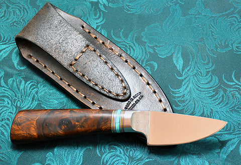 2 inch Cobalt Dropped Edge Utility Knife with Ironwood Burl Handle.