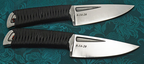 Boye Basic 3 Cobalt with Cord Wrapped Handle, Laser Engraved Humpback, and Kydex-lined Nylon Sheath.