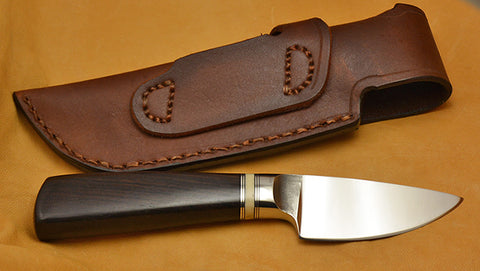 3 inch Dropped Edge Utility Knife with Dendritic Cobalt Blade & African Blackwood Handle.