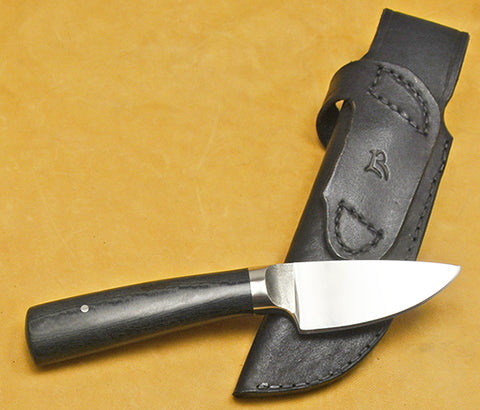 3 inch Dropped Edge Utility Knife with Dendritic Cobalt Blade and Black Linen Micarta Handle.