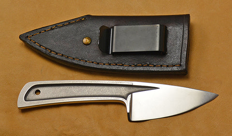 Boye Basic 2 Cobalt with Hawk Rainbird Laser Engraving and Dark Brown Leather Sheath.