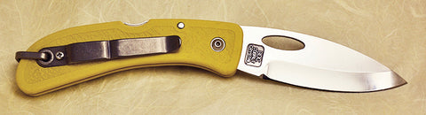 Boye Cobalt Open Thumb Hole Lockback Folding Pocket Knife with Yellow Handle & Marlin Spike.