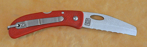 Boye made Cobalt Sheepsfoot Lockback Folding Pocket Knife with Hawk Rainbird Laser Engraving, Marlin Spike & Red Handle.