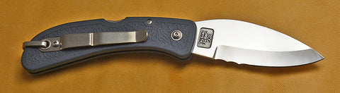 Boye Cobalt Blue Whale Lockback Folding Pocket Knife with Blue Handle, Serrations, and Marlin Spike.