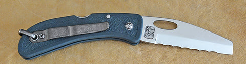 Boye Cobalt Sheepsfoot Lockback Folding Pocket Knife with "String of Whales" Laser Engraving, Marlin Spike & Blue Handle.