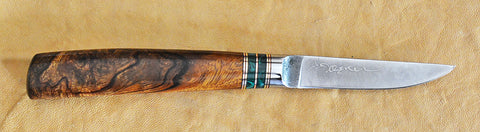 3 inch Paring Knife with 'Mule Deer' Etching and Exhibition Desert Ironwood Handle.