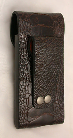 Dark Brown Ostrich Double-sided Belt Sheath for Narrow-blade Lockback Folding Pocket Knife.