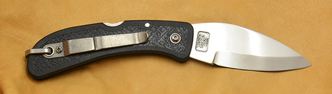 Boye Cobalt Wing Folding Pocket Knife with Laser Engraved Feather, Black Handle, & Marlin Spike.