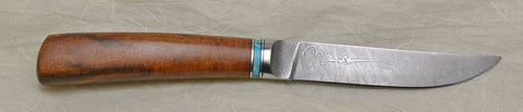 4.5 inch Kitchen Utility Knife with 'Feather' Etching and Desert Ironwood Handle.