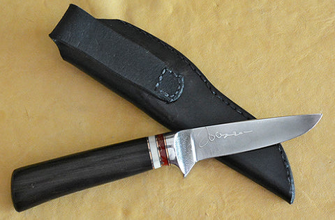 4 inch Dropped Point Hunter with 'Goats' Etching and Blackwood Handle.