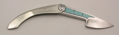 Boye Mini-Tweezerlock Folding Pocket Knife with 'Goats' Etching & Turquoise Inlay.