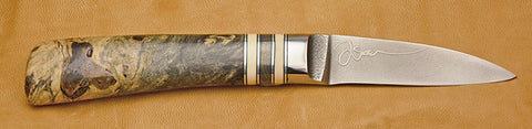 2.5 inch Persona Paring Knife with 'Heron' Etching and Buckeye Burl Handle~2.