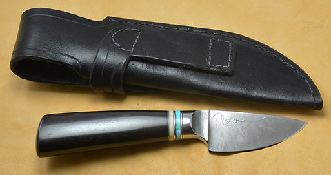 3 inch Dropped Edge Utility Knife with 'Humpback Whale' Etching & African Blackwood Handle.