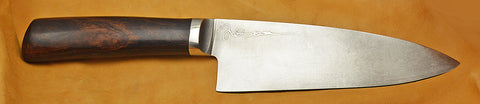 6 inch Chef's Knife with 'Lady Justice' Etching and Desert Ironwood Handle.