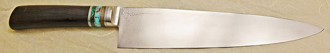 10 inch Chef's Knife with 'Lighthouse with Sailboats' Etching and African Blackwood Handle.