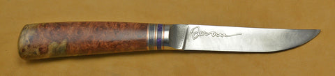 4.5 inch Kitchen Utility Knife with 'Orchid' Etching and Amboyna Burl Handle.
