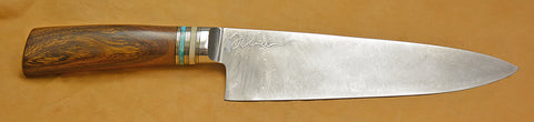 8 inch Chef's Knife with Plain Etched Blade and Desert Ironwood Handle.