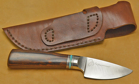 3 inch Dropped Edge Utility Knife with Plain Etched Blade and Exhibition Desert Ironwood Handle-2nd.
