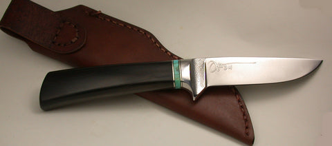 4 inch Dropped Point Hunter with Plain Etched Blade - 2.
