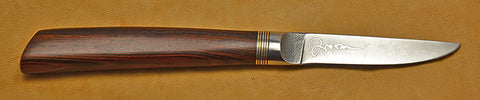 3 inch Paring Knife with Plain Etched Blade and Cocobolo Handle.