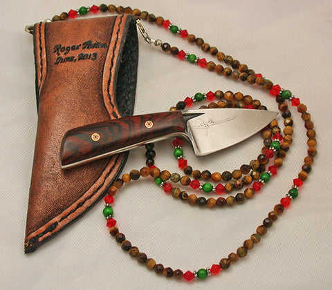 Boye Sub-Basic with 'Single Rose' Etching, Cocobolo Handle and Hand-Carved Sheath with Gemstone Neckstrap.