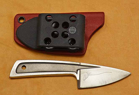 Boye Basic 1 with 'Scroll' Etching and Red Kydex Sheath with Laser Design.