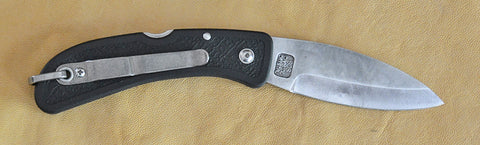 Boye Prophet Lockback Folding Pocket Knife with 'Single Stalk Bamboo' Etching and Black Zytel Handle.