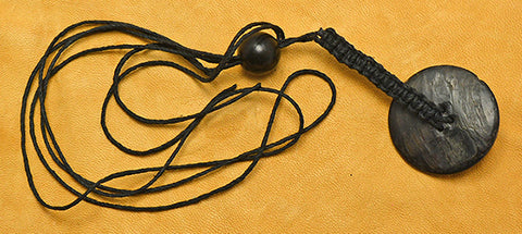 Black Hemp Macrame Lanyard with Carved Smokey Mother of Pearl Button.