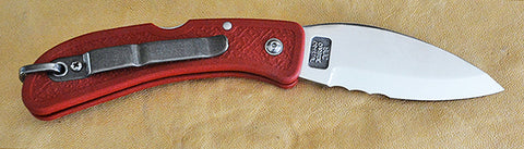 Boye Cobalt Eagle's Wing Lockback Folding Pocket Knife with "String of Whales" Laser Engraving, Marlin Spike & Red Handle.