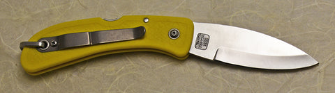 Boye Sunburst Lockback Folding Pocket Knife with 'Sunflower' Etching, Yellow Handle, and Marlin Spike.