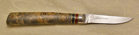 3 inch Paring Knife with 'Sunflower' Etching and Buckeye Burl Handle.