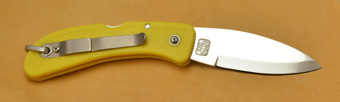 Boye Cobalt Sunburst Lockback Folding Pocket Knife with Yellow Handle and Marlin Spike.