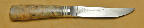 4.5 inch Kitchen Utility Knife with 'Swans' Etching and Buckeye Burl Handle.