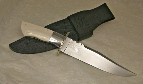 9 inch Don Norris Bowie with Custom Etching of Ostriches.