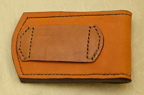 Leather Belt Sheath with Snakeskin Inlay for Wide-Blade Lockback Folding Pocket Knife.