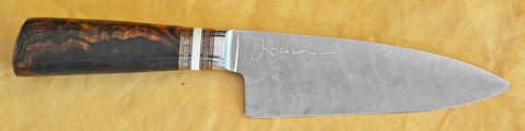6 inch Chef's Knife with 'Wolf' Etching and Exhibition Desert Ironwood Handle.