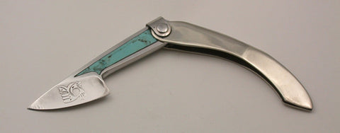 Boye Mini-Tweezerlock Folding Knife with 'Hawk Rainbird' Etching & Inlay.