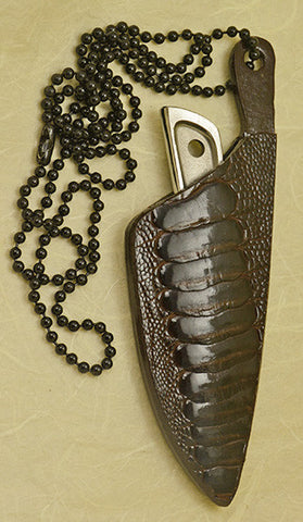 Boye Sub-Basic with 'Bobcat in the Ferns' Etching and Dark Brown Ostrich Double-sided Neck Sheath.