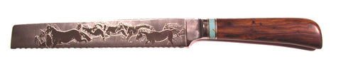 8 inch Bread Knife with 'Mustangs' Etching.