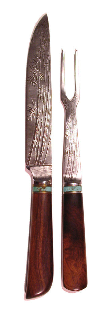 8 inch Carving Set with 'Filigree Bamboo' Etching.