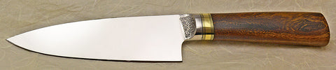 6 inch Chef's Knife with Original Dendritic Cobalt Blade, Cast Dendritic Pattern and Desert Ironwood Handle.