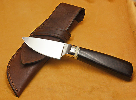 3 inch Dropped Edge Utility Knife with Dendritic Cobalt Blade & African Blackwood Handle.